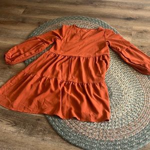 Terra cotta layered ruffle baby doll dress